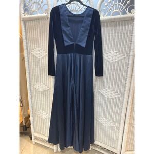 Scott McClintock Navy Velvet Gown‎ Open Back Satin Lapel 12 Vintage Formal